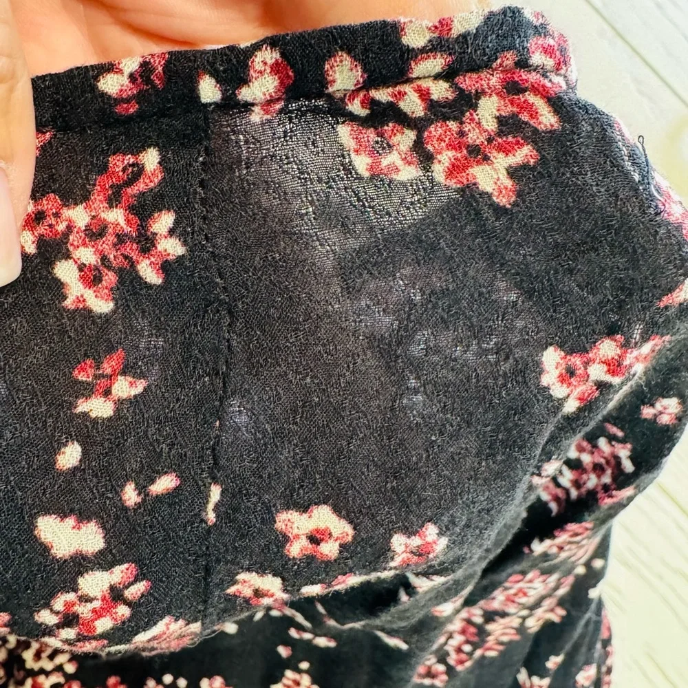 Free People Asymmetrical Floral Skirt in Black and Pink
